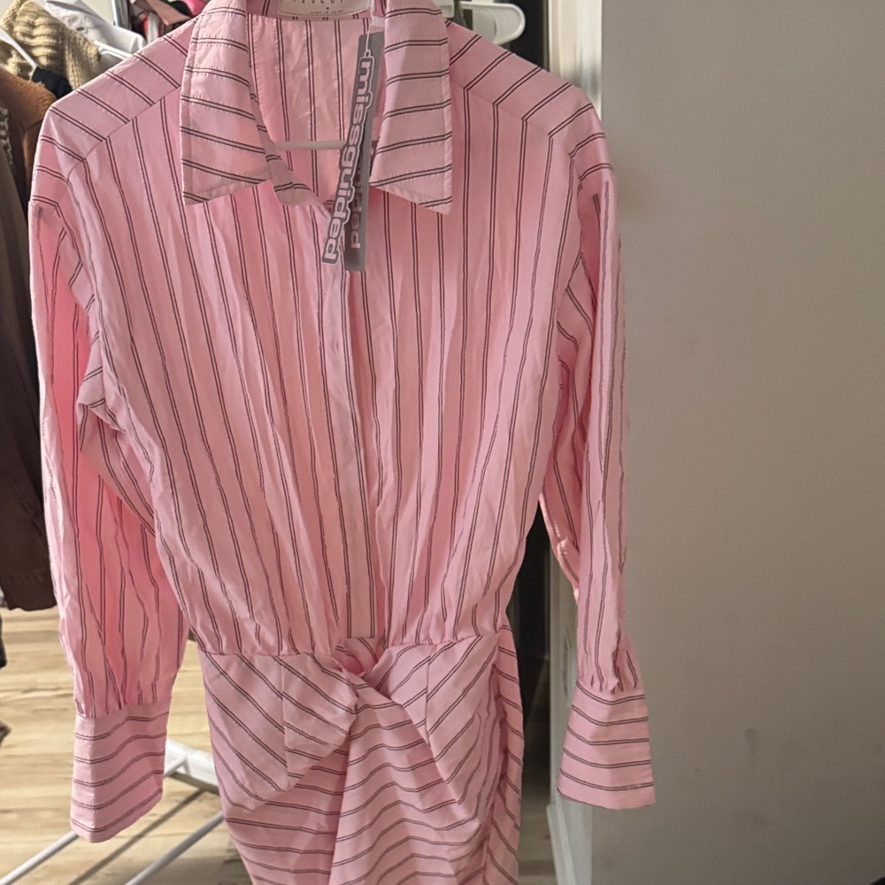 Missguided Pink Striped Asymmetrical Dress